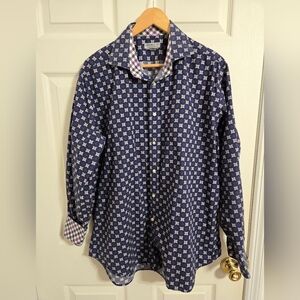 Jack Stone Men's Blue And Purple  Patterned Shirt Button Front Size XL